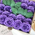 thumbnail image 4 of 50pcs Purple Foam Fake Rose with Stems 12 Leaves Real Looking Artificial Flowers Bright Purple Faux Roses for Wedding Bouquets Bridal Shower Centerpieces Arrangements Party Tables Decorations DIY, 4 of 11