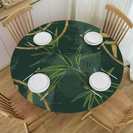 

BCIIG Bamboo Leaves Round Table Cover Stain Resistant Washable for Indoor Outdoor Dining Wedding Parties 100% Polyester Waterproof Fabric Full Width Single-Sided Printing 38 -42