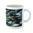 thumbnail image 3 of Ambesonne Cat Ceramic Coffee Mug, Stormy Ocean Pirate Kitty Ship, 11 oz, Dark Slate Blue and Amber, 3 of 4