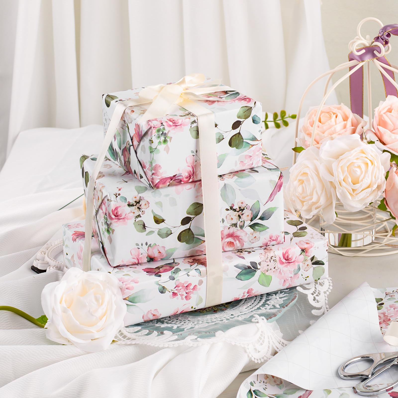 HOMERAL Floral Gift Wrapping Paper Roll - 17in x 33ft photo 6