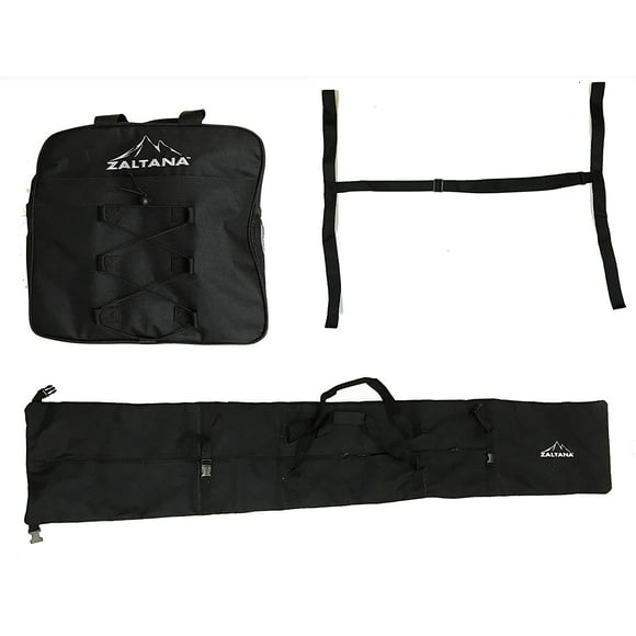 Zaltana SKB15 Padded Ski Carier Bag Rack Holds, ski Boots Bag & Ski Strap Combo, Black