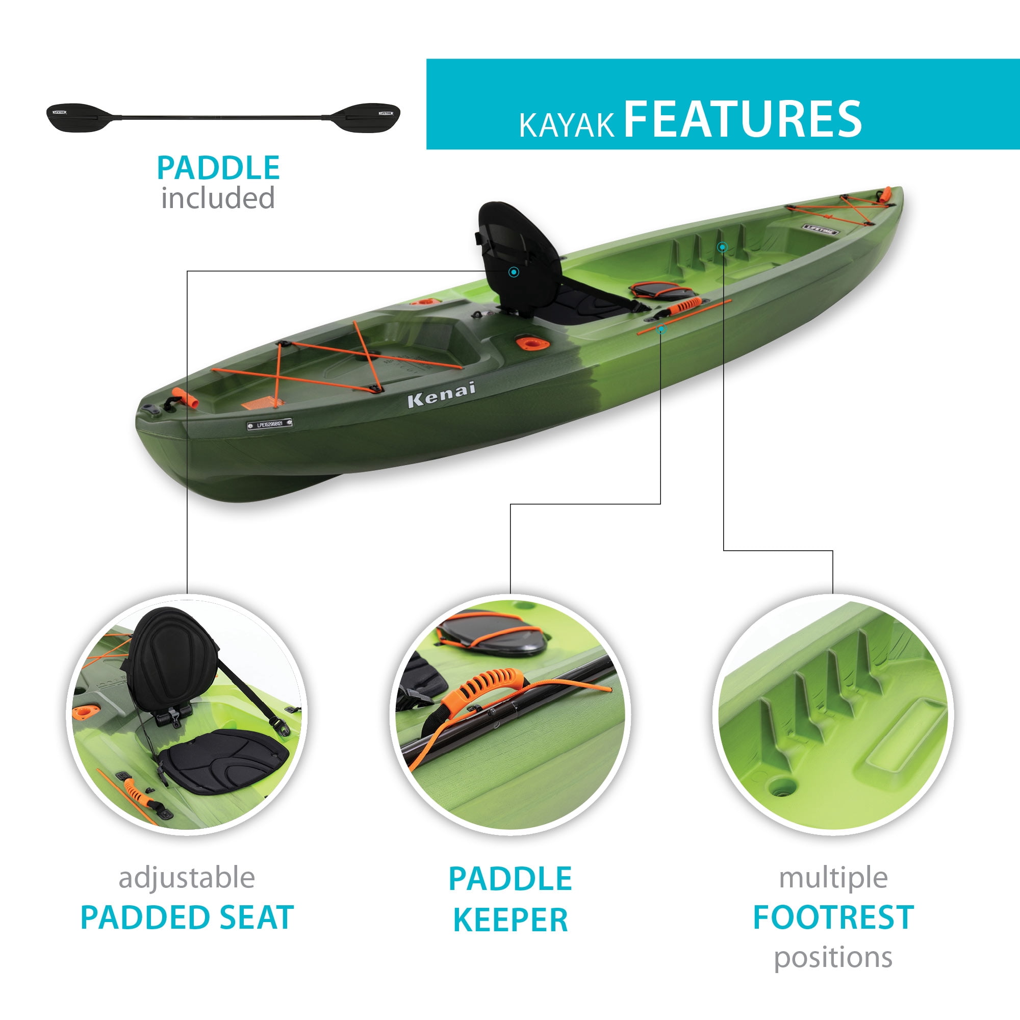 Lifetime Kenai 10 ft 3 in Sit-On-Top Kayak, Python Fusion (91075)