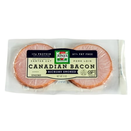 Jones Dairy Farm Hickory Smoked Canadian Pork Loin Bacon, 6 oz – No MSG, 97% Fat Free, Certified Gluten Free