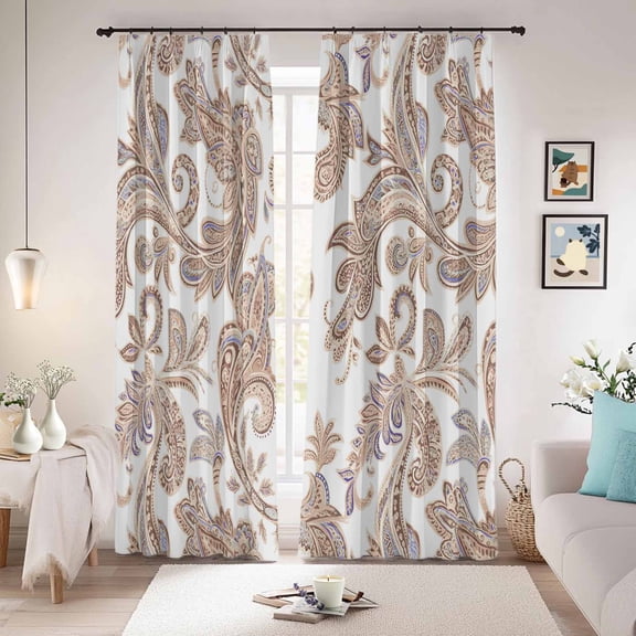 Floral Boho Blackout Curtains for Bedroom/Living Room, Pinch Pleated Black Out Curtains, Vintage Country Brown Pesley Flowers Room Darkening Window Drapes with Hooks 2 Panels, 39"x70"