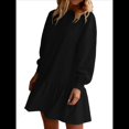 thumbnail image 3 of Vestido Estilo Sudadera de Larga para Mujer, Otoño 2025, Cuello Redondo, Punto Acanalado, Patchwork, Minivestidos Informales. Negro XL, 3 of 9