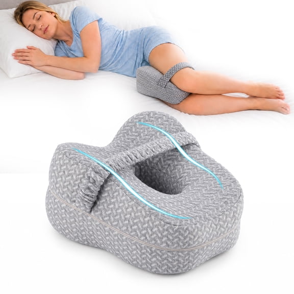 MOONORAH Knee Pillows for Side Sleepers, Memory Foam Leg Pillow with Adjustable Strap, Ergonomic Leg & Knee Support Pillow for Hip Back Comfort, Under Knee Elevation Pillow with Removable Cover-Gray