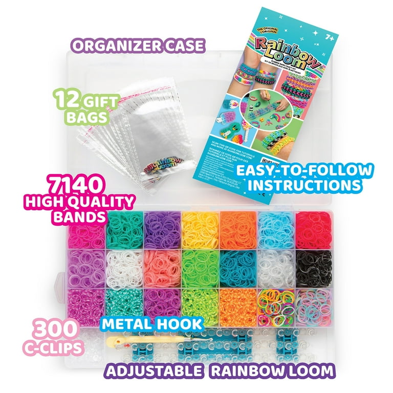 ONECK Regenboog Weefgetouw Rubber Band voor Het Maken van Armbanden Rainbow Rubberen Opbergdoos Drie Niveaus Band Loom Banden Set met 5000 Linten