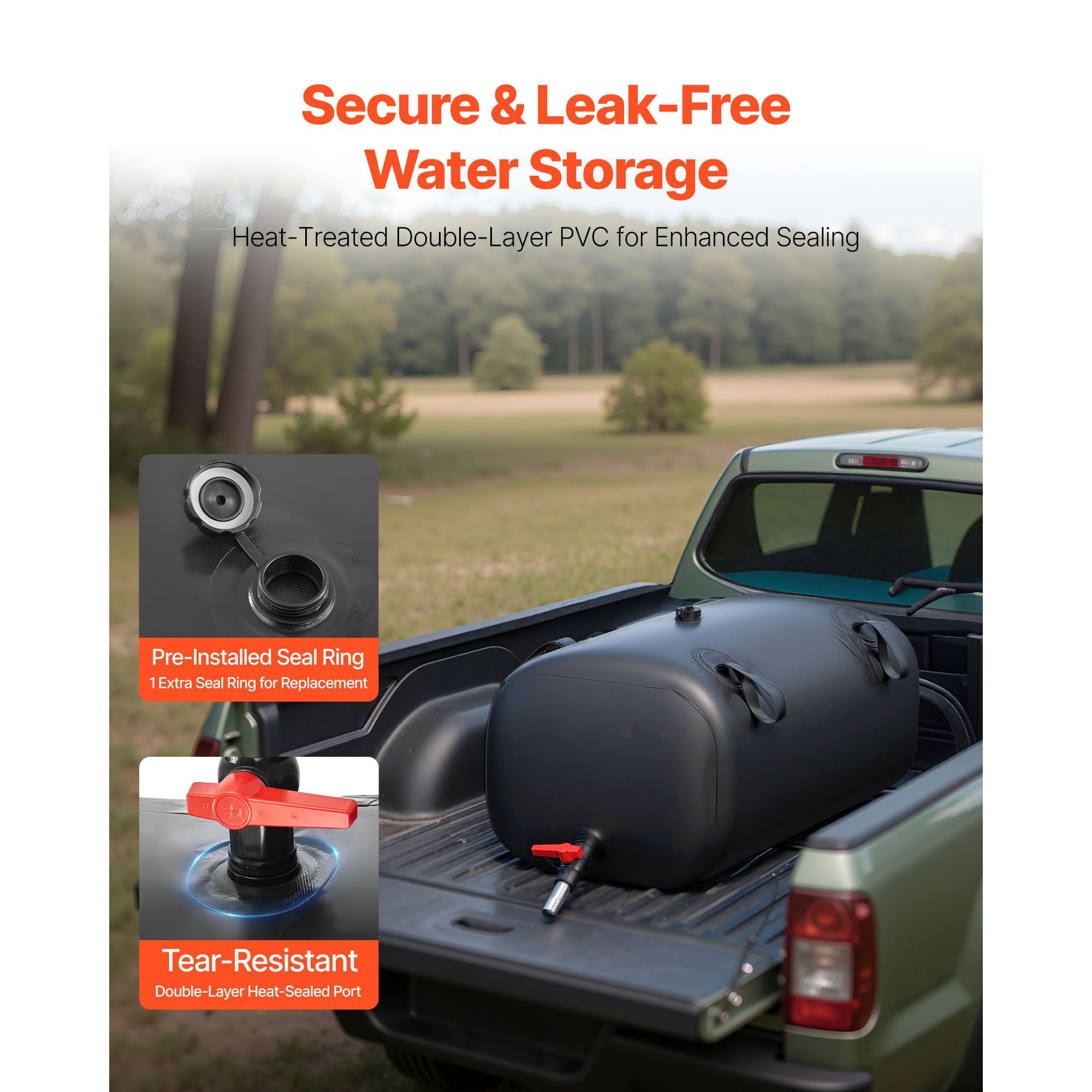 Water Storage Bladder, 30 Gal Collapsible Water Storage Bag, Wear-Resistant 1000D PVC Soft Waters Bag, Leakproof Camping Tank Containers for Garden Irrigation RV Emergency Use, Black