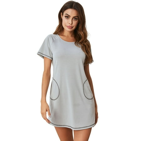 

Womens Nightgowns Sleepshirts Sleepwear With Pocket Casual Loose Sleep Shirt Night Dress Short Sleeve Plus Size Nightwear gray 2XL