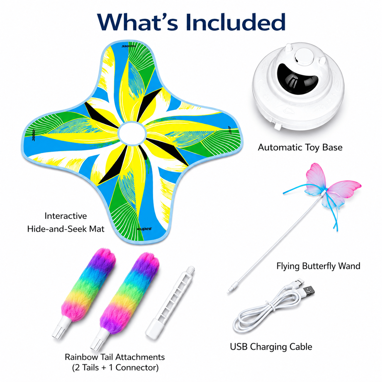 Kuman 3-in-1 Interactive Cat Toy, Rechargeable Moving Butterfly & Plush Tail Toy for Indoor Cats