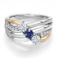 thumbnail image 3 of Gem Stone King 925 Silver and 10K Yellow Gold Moissanite and Blue Created Sapphire and Lab Grown Diamond Engagement Ring for Women | 0.86 Cttw | Round 4MM | Birthstone | Size 5, 3 of 6