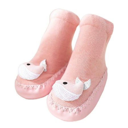

BueatyH 1 Pair Toddler Socks Anti-skid Bottom Hand Washable Mid-length Kids Cartoon Soft Socks for Boys Girls