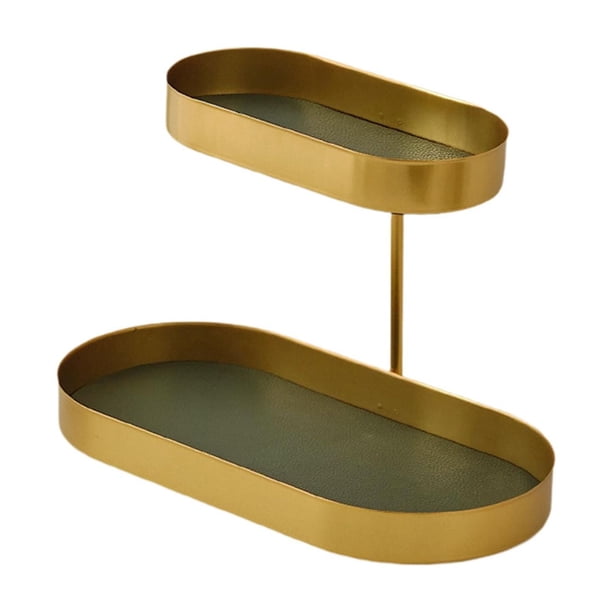 Organizador de encimera de baño, bandeja de tocador multiusos, estable, 2 niveles, para cosméticos Almohadilla dorada y verde