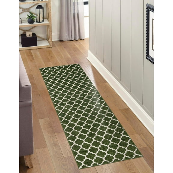 Unique Loom Trellis Collection Area Rug - Philadelphia (2' x 6' 1" Runner Dark Green/Beige)