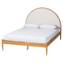 Baxton Studio Dawson Japandi Cream Teddy Fabric and Oak Brown Wood Queen Bed