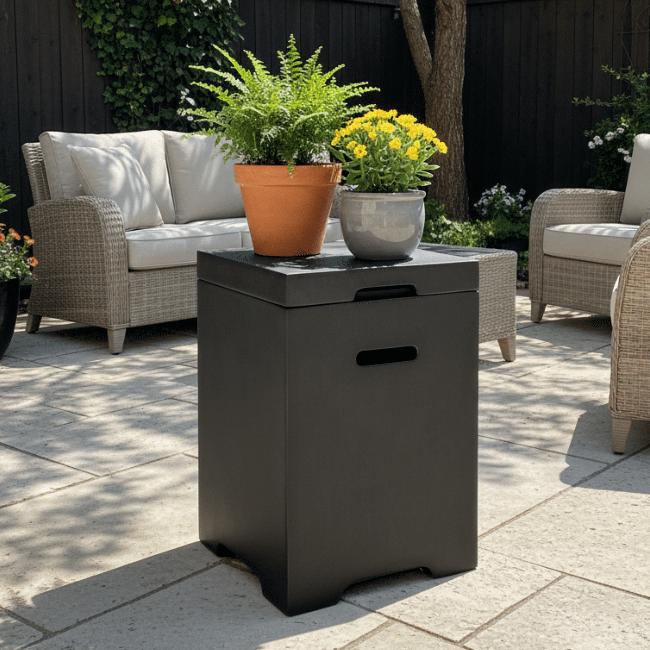 Propane Tank Cover Table, Outdoor Cylinder Hideaway Table for Gas Fire Pit and Gas Griddle, Outdoor Side Table for Fire Pit, Light Concrete, Dark Grey