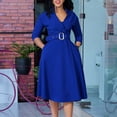 thumbnail image 2 of AURA Plus Size Spring Elegant Lapel High Waist A Line Maxi Dress Long Sleeve Puff Sleeve African Work Dress with Belt, 2 of 9