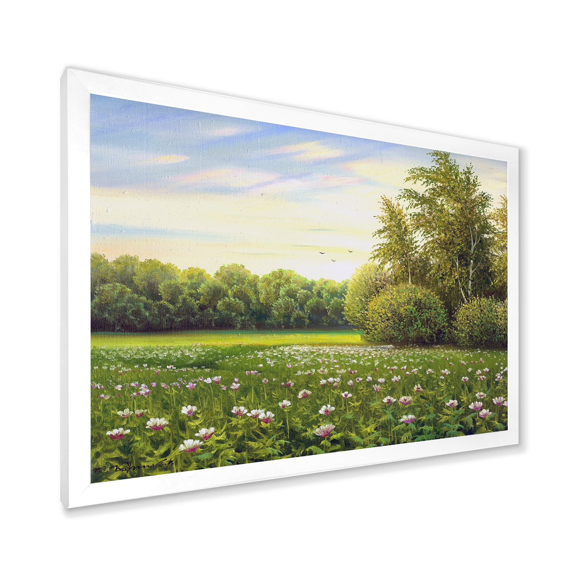 Designart 'Spring Trees By The Flowers and Meadows' Country Framed Art Print