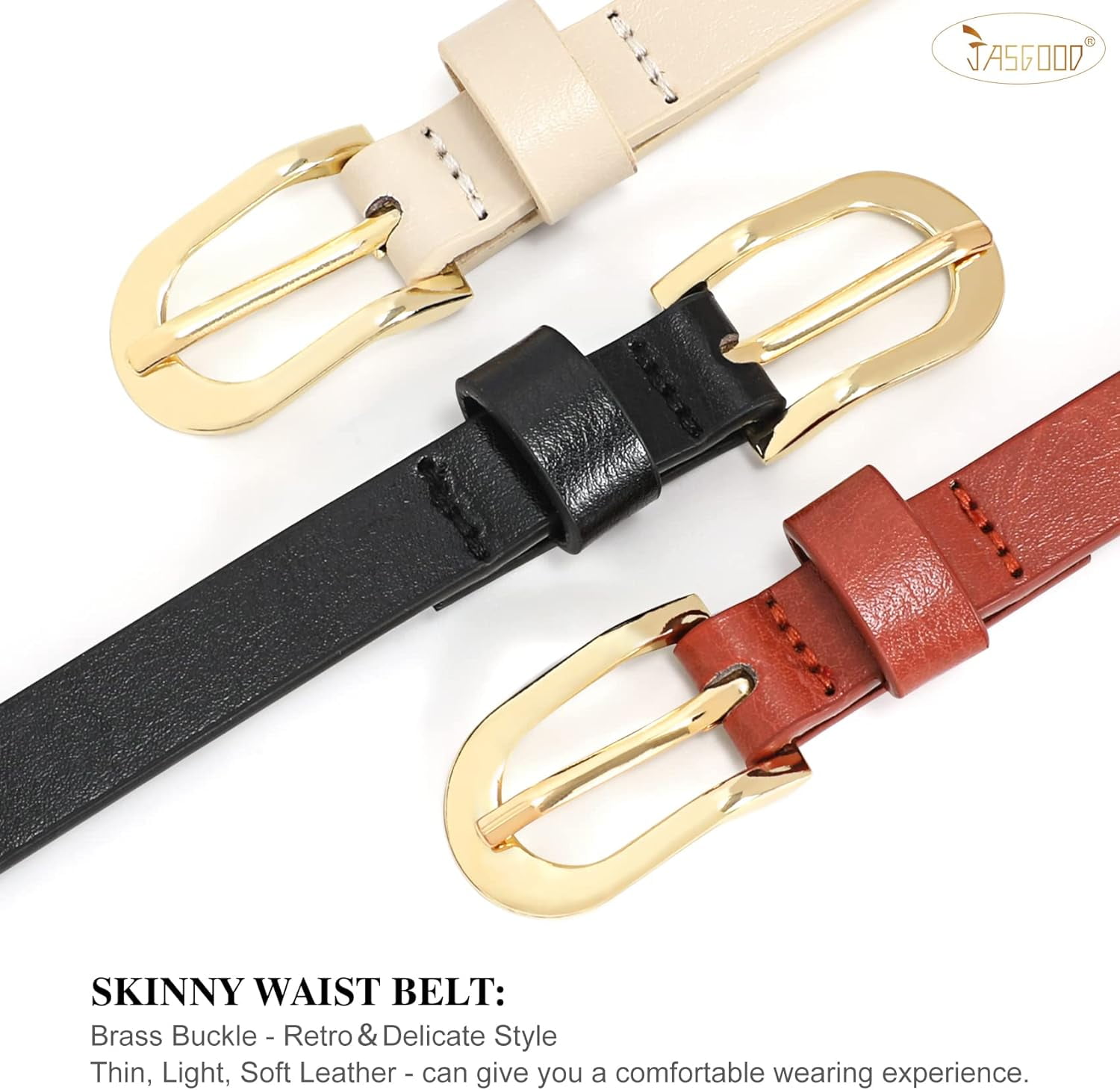 3 Pack Skinny Leather Chic Belt for Women, PU Leather Thin 