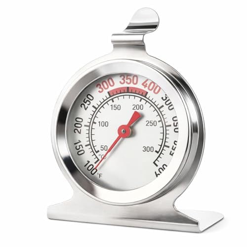 Oven Thermometer 50–300°C / 100–600°F, Stainless Steel Analog Oven Temperature Gauge with Stand & Hook for Baking Roasting (Silver)