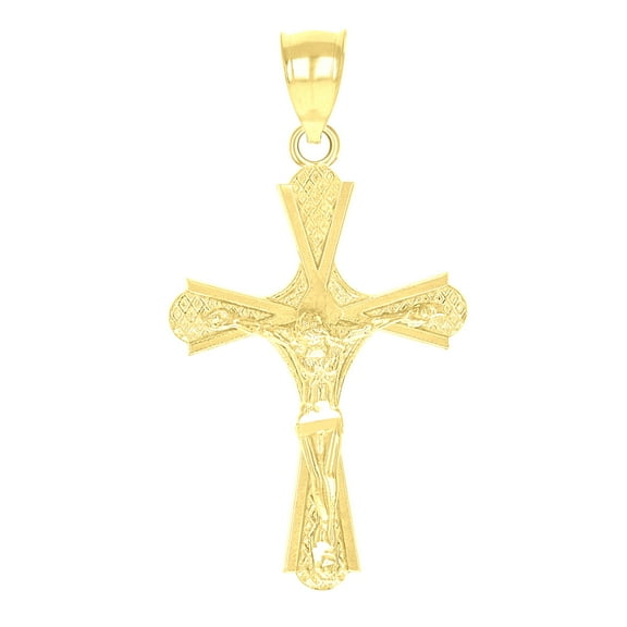 10k 10kt Yellow Gold Diamond-cut Unisex Cross Crucifix Religious Charm Pendant Pendant Necklace for Men Women