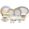 thumbnail image 1 of Imperial Gift, Royalty Porcelain Byzantine Dinner Set, 24K Gold Plated Ornament Serverware, Vintage Blue Banquet Set for 8, 49pcs, 1 of 2