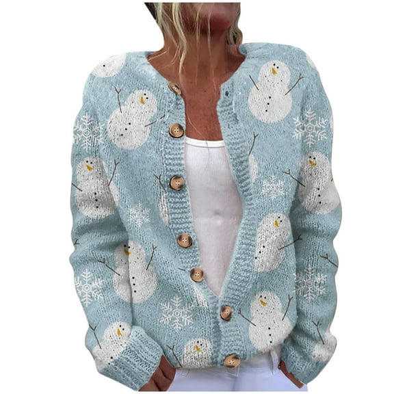 Penkiiy Christmas Sweaters for Women Ugly Funny Xmas Tree Print Button Up Cardigans Fall Winter Vintage Knitted Outerwear 2XL Multicolor