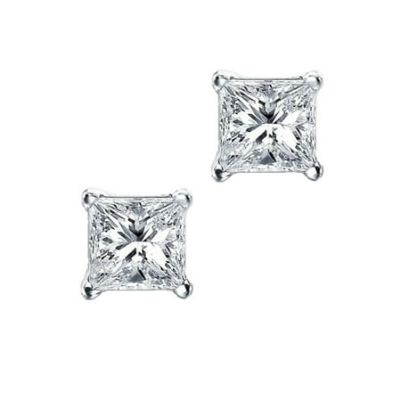 Silver Square Stud - iJewelry2 Princess Cut Square CZ Sterling Silver Basket Set Stud Earrings 7mm