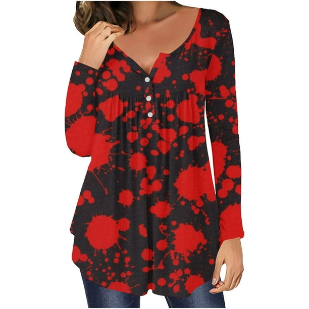 Camisas Para Mujer Camiseta Casual Impreso Manga Larga Cuello Redondo Fruncido Jersey Blusa Tops Odeerbi ODB128241