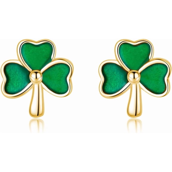 925 Sterling Silver Clover Stud Earrings for Women Teens Green Irish Shamrock Earrings Studs for St Patricks Day