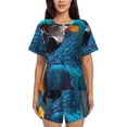 thumbnail image 1 of Fotbe Modern Style Blue Parrot Conjunto de Pijama Estampado para Mujer, 2 Piezas, Ropa de Dormir con Camiseta de Manga Corta y Shorts Suaves-3X-Large, 1 of 6