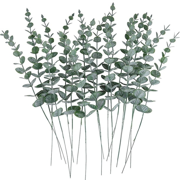 20 hojas artificiales, ramas verdes artificiales reales para arreglos florales, jarrones, ramos de boda, centros de mesa