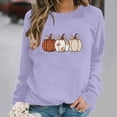 thumbnail image 2 of BiZtdJrK Womens Fall Crewneck Sweatshirts Pumpkin Printed Long Sleeve Casual Pullover Tops Loose Fit Lightweight Halloween Sweatshirt Purple L, 2 of 7