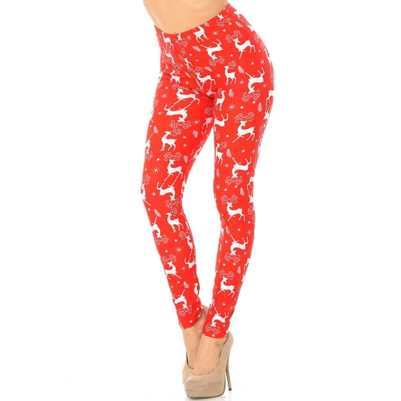 Buttery Soft Prancing Christmas Reindeer Extra Plus Size Leggings - 3X-5X (Red,XPlus One Size)