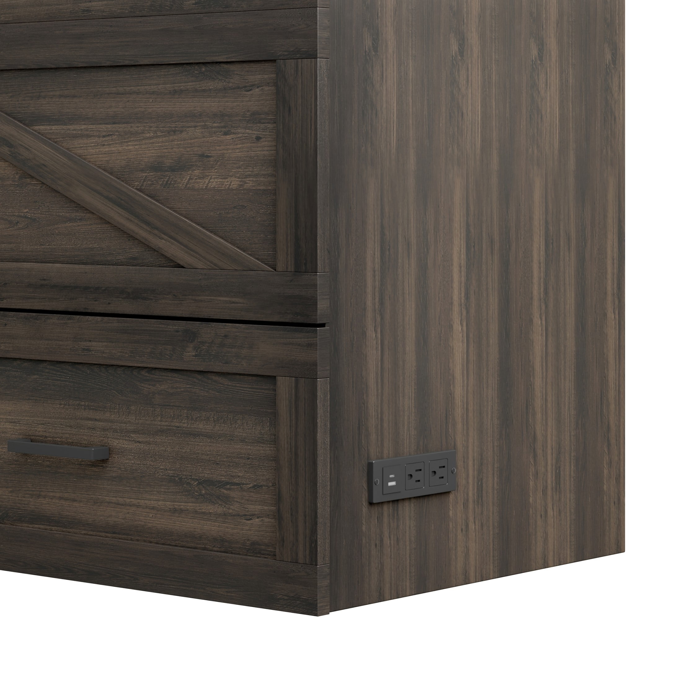 Noble House Full Size Farmhouse Murphy Cabinet Bed with Charging Station and Storage Drawer, Foldable Platform Bed,Gray
