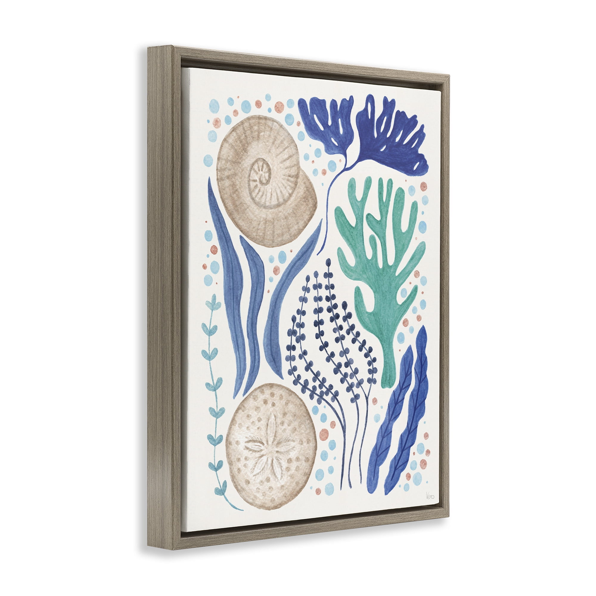 Stupell Industries Scattered Marine Life Nautical & Beach Painting Brown Floater Framed Canvas Art Print Wall Art, 25 x 31