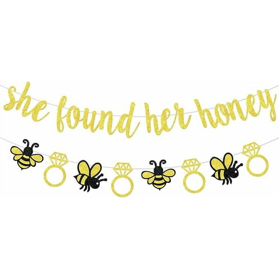 Bee Bridal Shower Decorations - She Found Her Honey Banner, Bumble Bee Diamond Ring Garland for Bride's Bridal Shower, Engagement, Wedding, Bachelorette Party Supplies