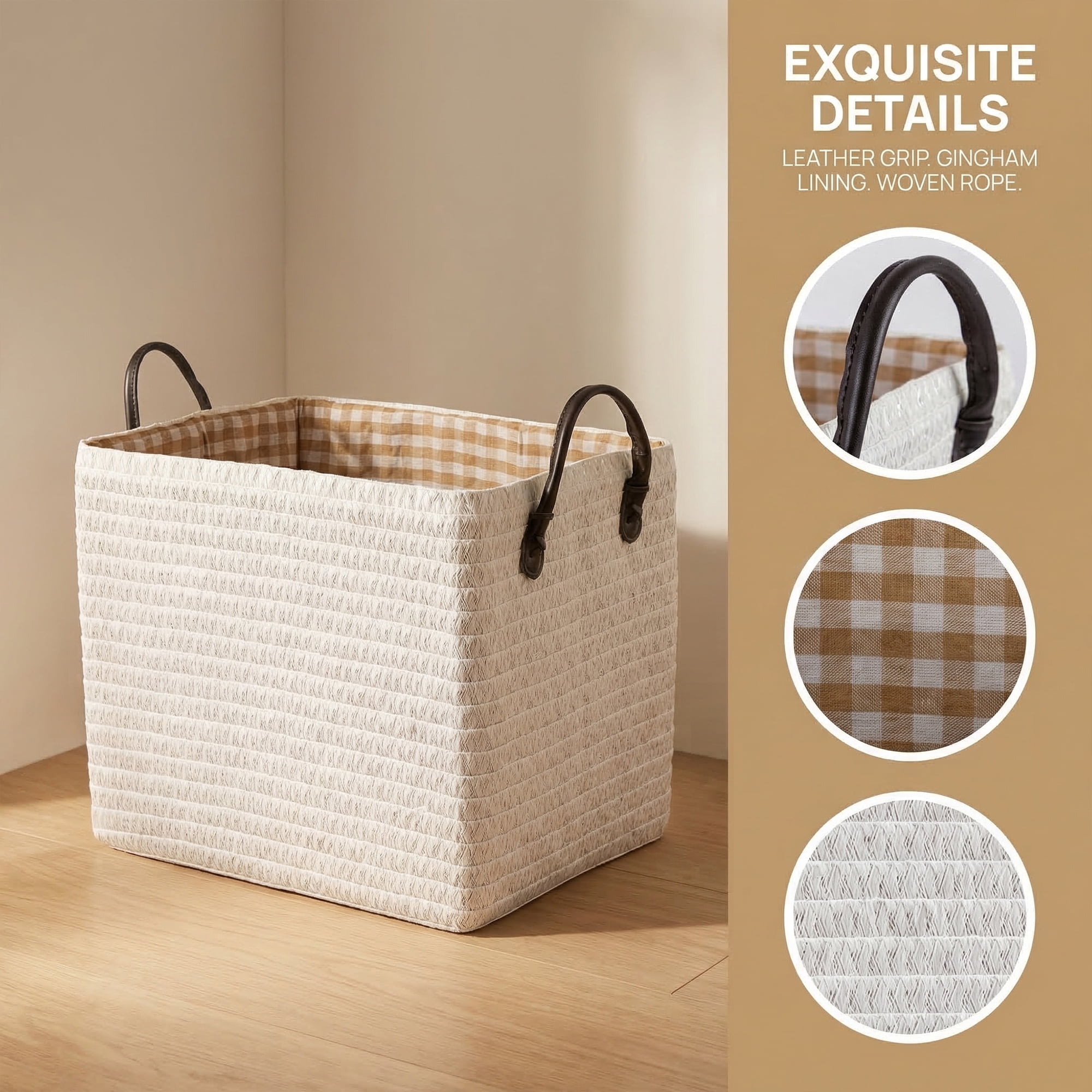 Unique Bargains Compactable Woven Storage Basket Storage Bin White 13.8*10.2*11.8in