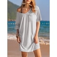 thumbnail image 4 of SWQZVT Womens Sleep Shirts V Neck Nightgown Oversized T Shirt Nightshirt Short Sleeve Cotton Sleepwear Lounge Dress, 4 of 8