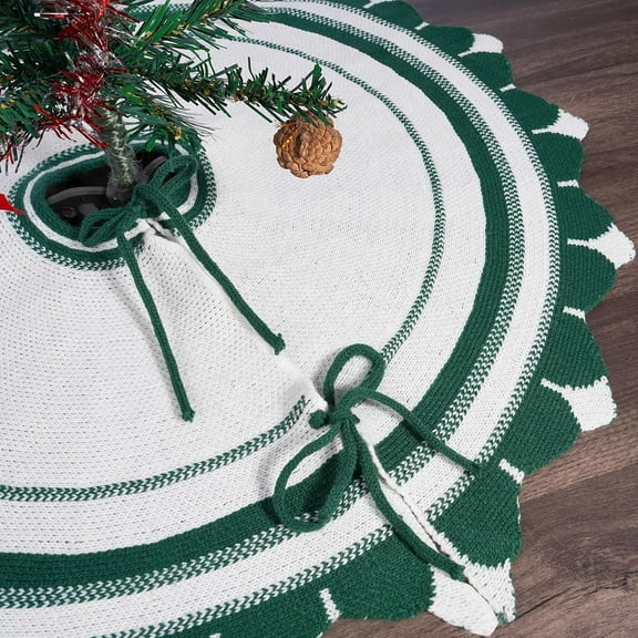 MXTPOV Green Knitted Christmas Tree Skirt Christmas Decorations 28 in Christmas Tree Skirt with Bows Christmas Tree Decorations for Christmas Holiday Party Home Decor