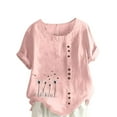thumbnail image 3 of DDAPJ pyju Linen Tops for Women Plus Size Floral Print T Shirt Round Neck Short Sleeve Casual Dressy Blouse Boho Summer Tees Pink XXL, 3 of 5