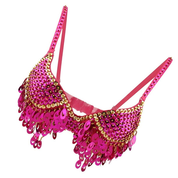 Belly Dance Tribal Paillettes Reggiseno Top Nightclub DJ Disco Dance Dancewear Rosa Zulema Sujetador para danza del vientre