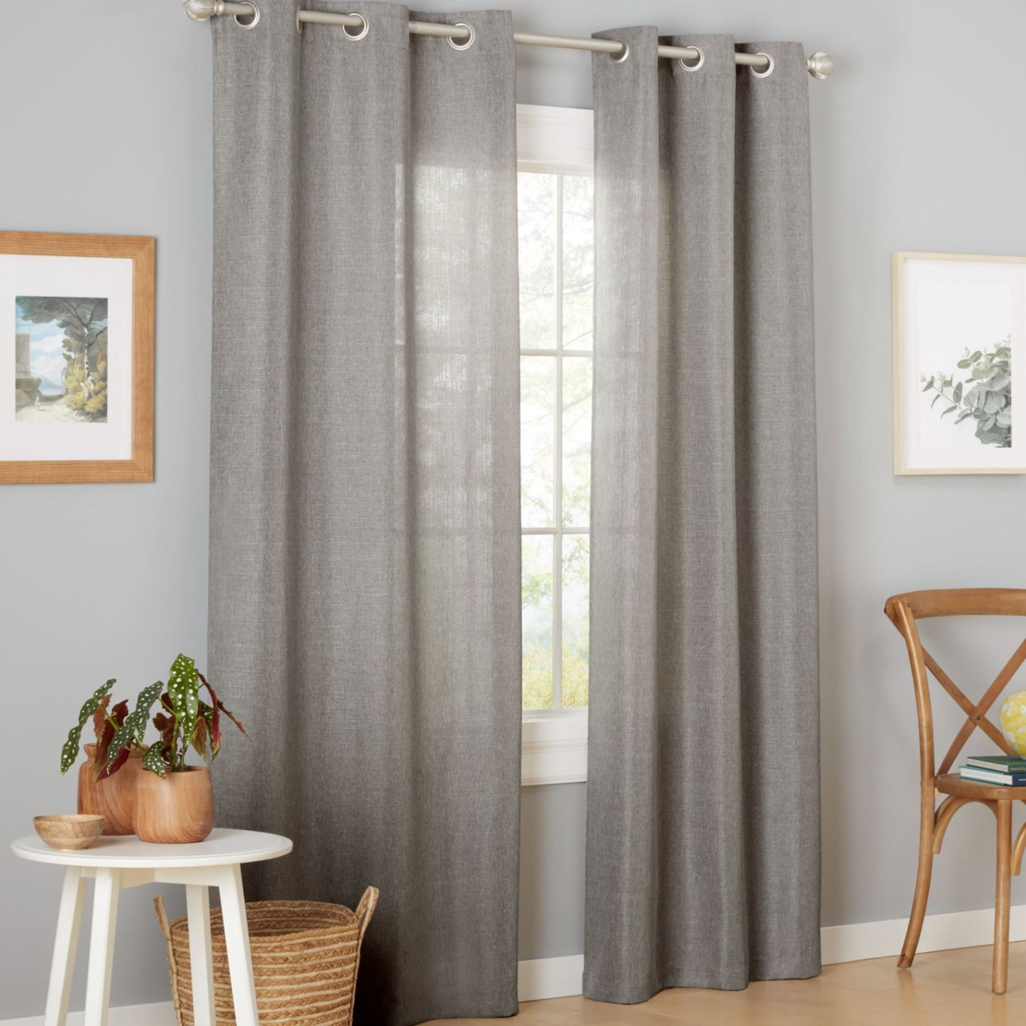 Estate View™ Ladner Light Filtering Grommet Top Curtain Panel Pair, 38"x84", Black Pearl