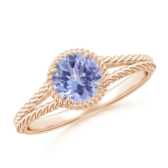 ANGARA Natural Tanzanite Twist Rope Split Shank Ring in 14K Rose Gold for Women (Size-6mm) | December Birthstone, Birthday, Anniversary, Jewelry Gift for Women | Natural Tanzanite Ring