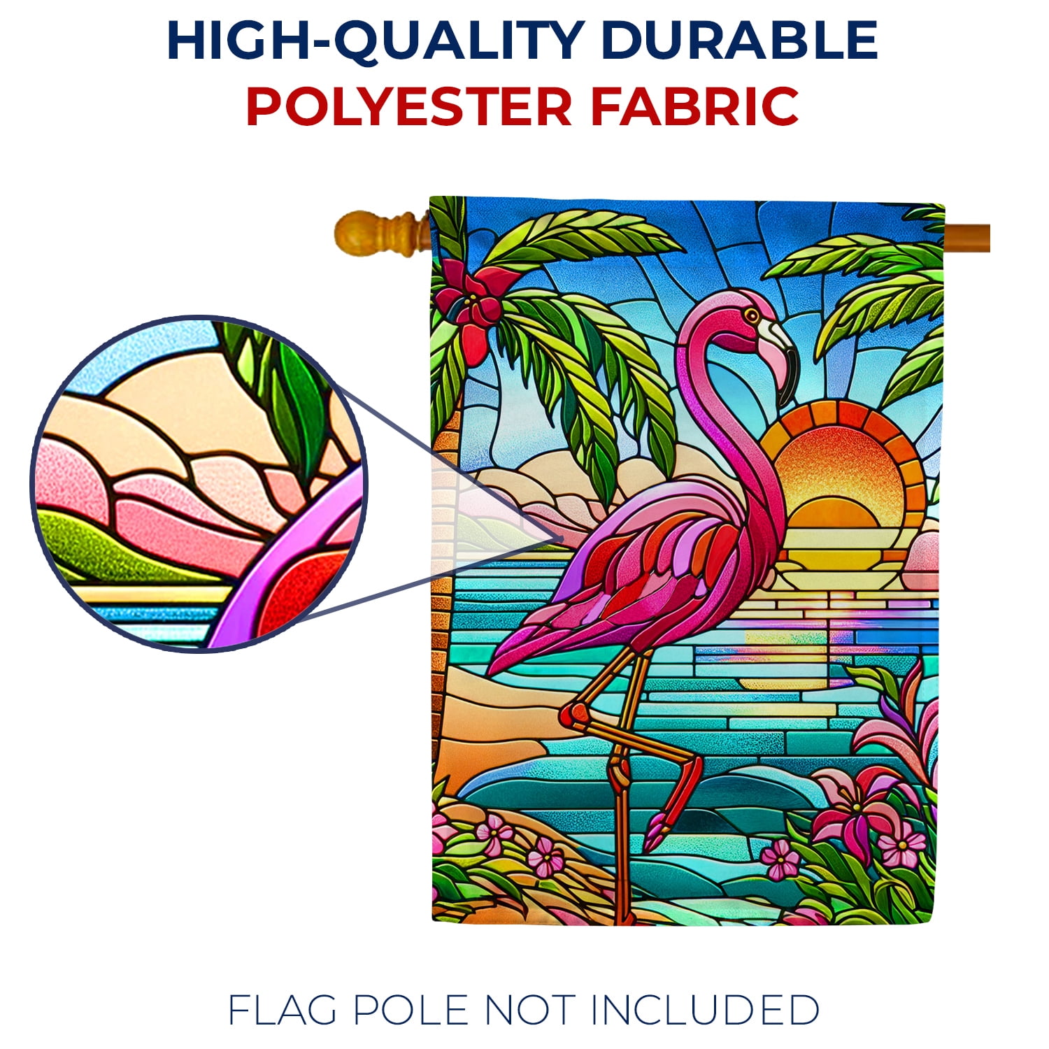 America Forever Summer Flamingo House Flag, 28 x 40 inch Double Sided, Retro Style Stained Glass Summer Beach Decorative Seasonal Outdoor Decor, Holiday Outside Decorations Yard Flag