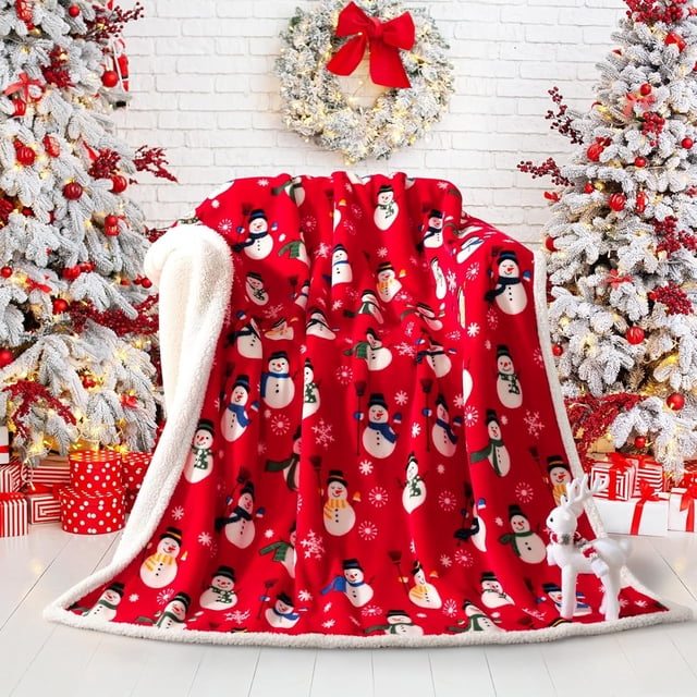 Manta Navideña con Lazo para Sofá | Manta Roja de Poliéster Suave | Mantas Navideñas Lavables | Tamaño 100X130Cm | Manta Ligera de Invierno | Peso 420G | para Uso En El Hogar y Exteriores