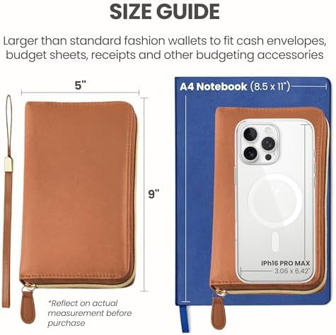 Cash Envelope Wallet Brown All in One Budget System RFID Blocking with 12x Tabbed Cash Envelopes, 12x Monthly Budget Cards,1x Yearly budget planner sheet Complete Money Organizer Set for Cash