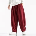 thumbnail image 3 of Men's Casual Loose Solid Color Linen Pants, Cotton Linen Wide Leg Harem Trousers Chinese Style for Bohemian Fashion and Comfort,Red,3XL, 3 of 8