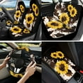 thumbnail image 2 of Yuyamidu Brown Cow Print Car Seat Cover Sunflowers Steering Wheel Cover Seatbelt Pads Auto Armrest Cover Key Chain Coasters 13pcs Car Accessories Set, 2 of 6