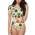 thumbnail image 2 of Uemuo Lemon Fruits Vegetables Pattern Women's One Piece Short Sleeve Swimsuit Rash Guard Surfing Modest Quick-drying Swimsuit Beach Essentials-XX-Large, 2 of 9